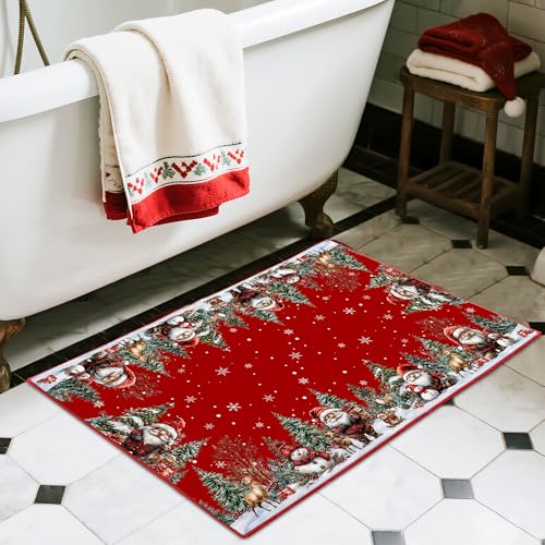 2'x3' Red Santa Christmas Door Mat - Snowman Holiday Rug, Non-Slip Entryway Mat