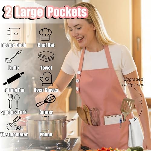 Powder Pink Waterdrop Resistant Kitchen Apron with Pockets - Adjustable TOSHE