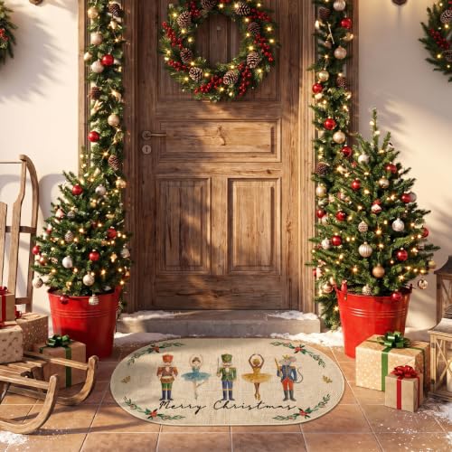Artoid Mode Watercolor Nutcracker Leaves Doormat 17x29 Oval Beige (1'5" x 2'5")