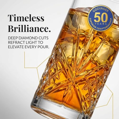 Godinger Dublin Crystal Tall Highball Drinking Glasses Set of 4 - All Purpose Beverage Glassware