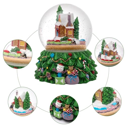 Revolving Christmas Snow Globe with Color-Changing LEDs & Music Box