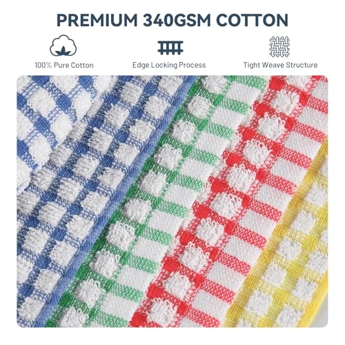 12-Pack 100% Cotton Kitchen Dish Cloths, 12x12 Inch Absorbent Terry Towels