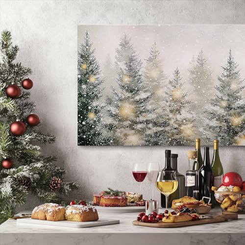 SVFGHGGN Neutral Winter Large Christmas Pine Tree Wall Art - 40x20 Inches Canvas Decor