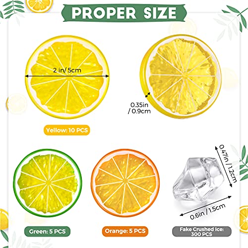 300 Pcs Clear Fake Crushed Ice Cubes & 20 Pcs Lemon Slices Decor