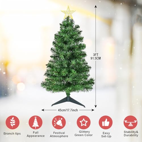 3ft Hinged Artificial Christmas Tree - Tabletop Decor with Metal Base