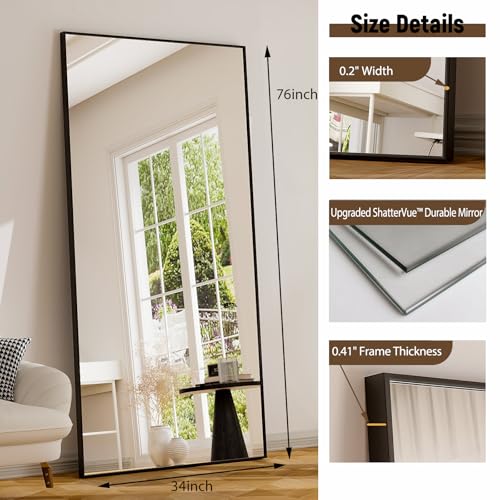 76"x34" Full Length Floor Mirror, Large Rectangular Lean or Wall Mirror