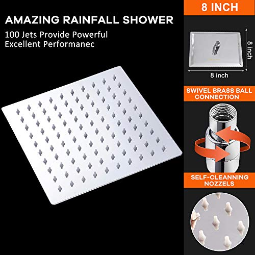 8-Inch Stainless Steel Rainfall Shower Head - High Pressure Square Design