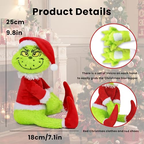 Green Furry Christmas Tree Topper - Plush Character Tree Hugger Decoration