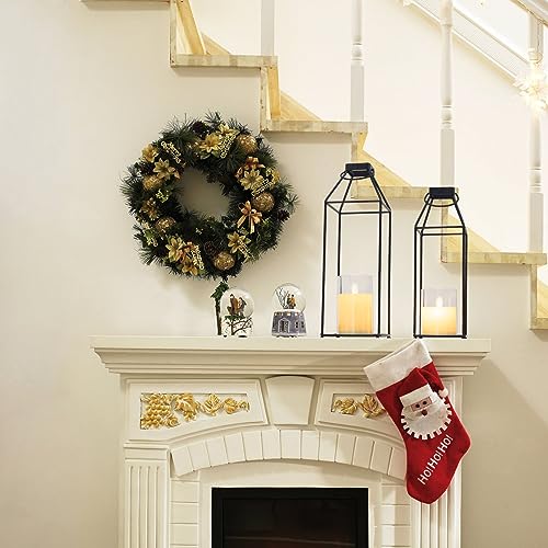 Decorative Outdoor Lanterns with LED Candles - 2PCS Black Metal