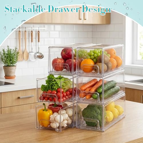 Clear Pull-Out Ice Container for Freezer with Scoop - Stackable Fridge Bin