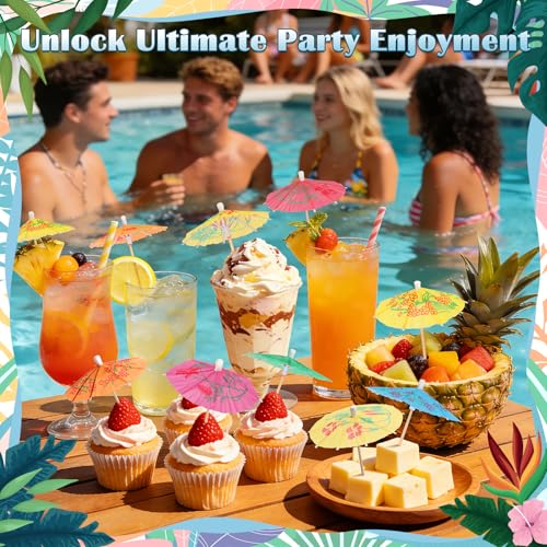 54 PCS Cocktail Umbrellas for Drinks, 4-Inch Tropical Party Garnish Picks