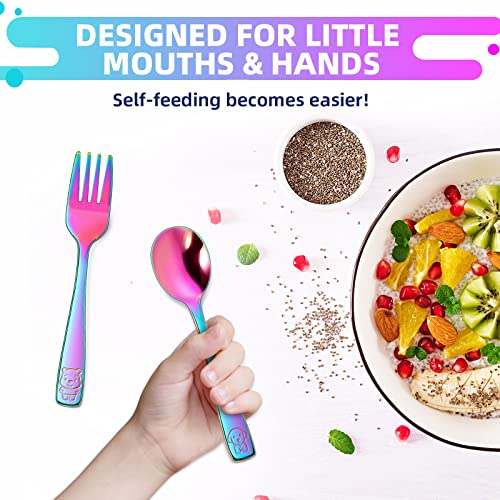 10-Piece Stainless Steel Rainbow Toddler Utensils Set with Forks and Spoons