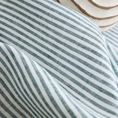 Solino Home Rainforest & White Linen Table Runner 14x90in Narrow Stripe
