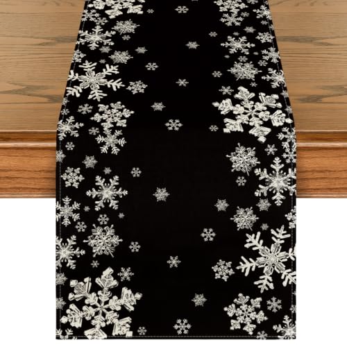 Artoid Mode Snowflake 13x120 Inch Table Runner - Black