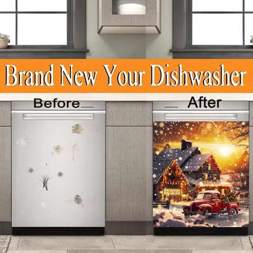 Christmas Red Truck Sunset Wallpaper Magnetic Kitchen Decor - 23W x 26H inches (Variation: Red Truck 4)