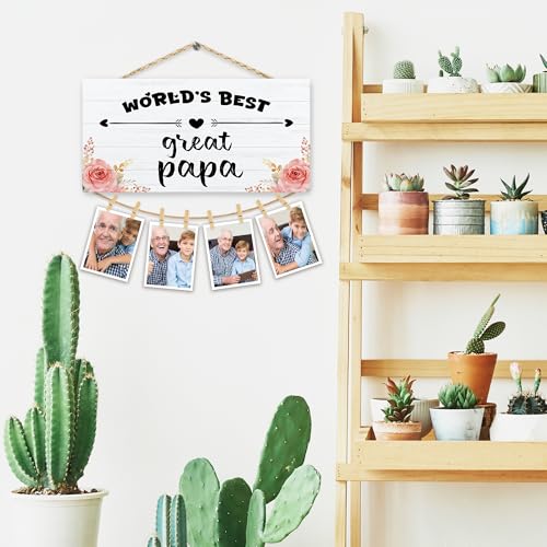 Hiuwevt Great Grandpa Photo Frame 12x6 in with 8 Clips & Hemp Rope - Wall Hanging Display (Color10) — Grandfather Gifts