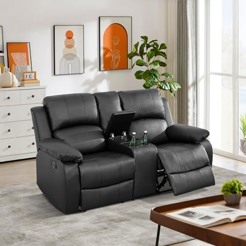 3-Piece Bonded Leather Reclining Sofa Set with Storage Console & Cup Holders