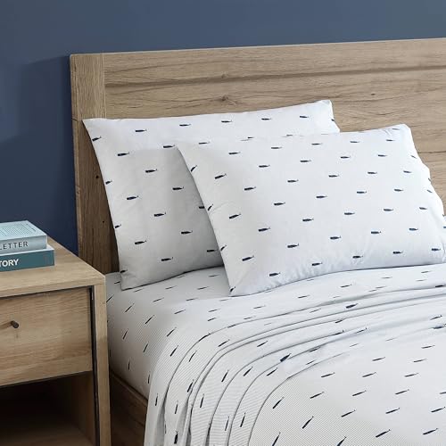 Twin Cotton Percale Sheet Set - Breathable Whale Stripe Bedding