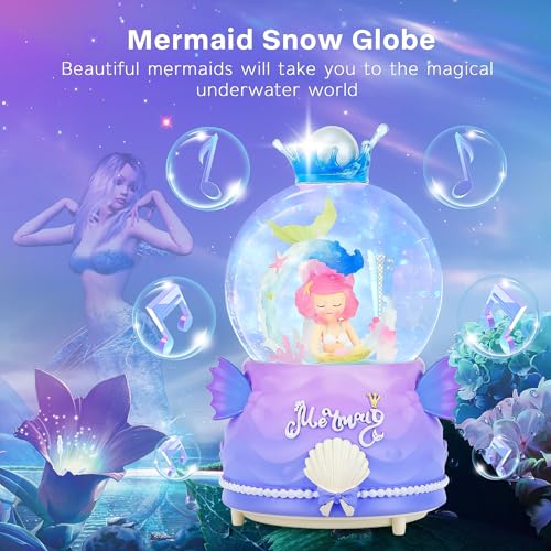 Mermaid Musical Snow Globe with LED Lights and Automatic Snowfall 100mm