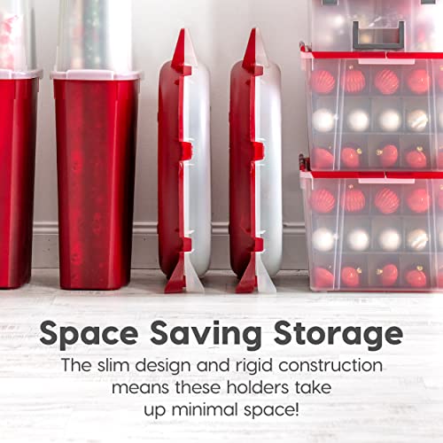 IRIS USA 2-Pack 24-Inch Wreath Storage Containers with Latches - Round, Clear/Red