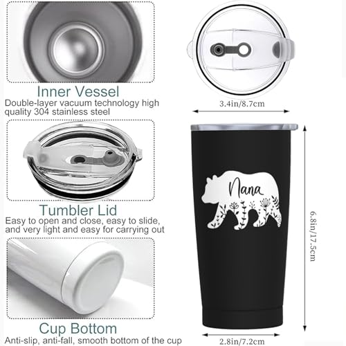 Yipaidel Nana Bear Floral 20oz Travel Coffee Mug Tumbler, Insulated Stainless Steel