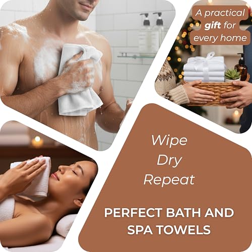 Soft 100% Cotton Washcloths - 12x12 Inch White Terry Towels, 6 Pack