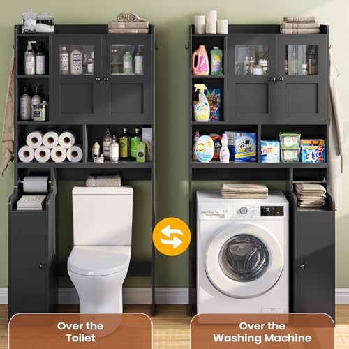 Over-the-Toilet Storage Cabinet with Glass Doors and Adjustable Shelves