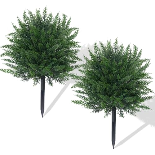 27.6-Inch Artificial Cedar Topiary Tree, UV-Resistant Faux Cypress Set of 2
