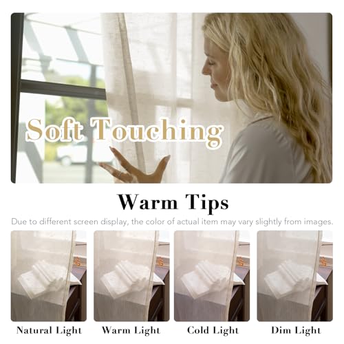 Natural Linen Sheer Curtains Panels, 84-Inch, Nickel Grommet, 2 Pack