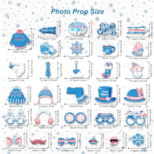 30 Pcs Christmas Photo Booth Props Set Winter Wonderland Party Decorations