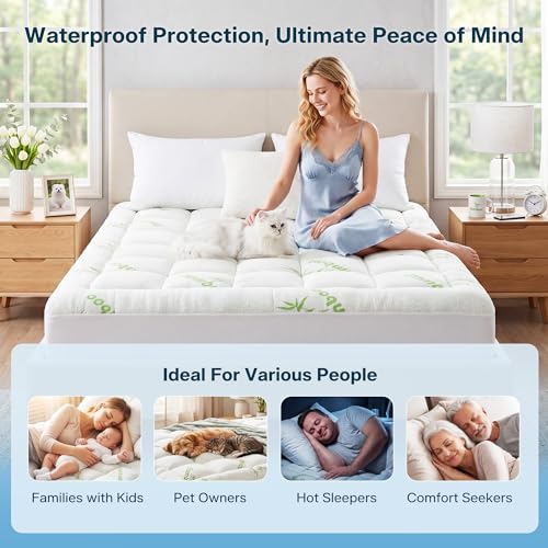 MASVIS Queen Cooling Bamboo Mattress Topper - Thick Waterproof Pad