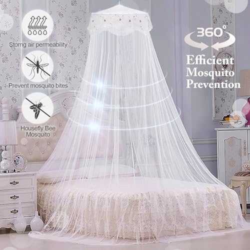 Princess Bed Canopy Net, Round Lace Dome Curtain for Single to King Beds