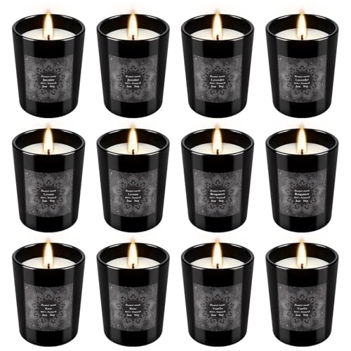 Grcdoyvl 12-Pack Soy Candles Gift Set, 2oz Each – 6 Scents, Hand Poured, Aromatherapy Jar Candles (Variation: 12Pack-Black)