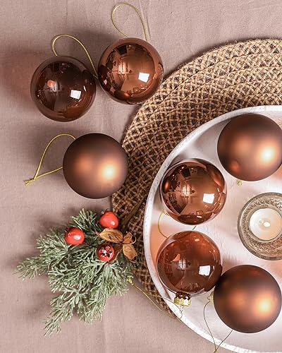 9-Piece Brown Glass Christmas Ornament Set, 3.15-Inch Hanging Baubles