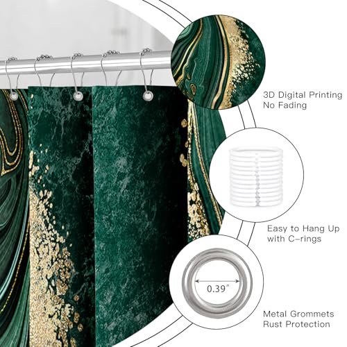 Emerald Green Marble 4-Piece Bathroom Decor Set with Shower Curtain & Rugs