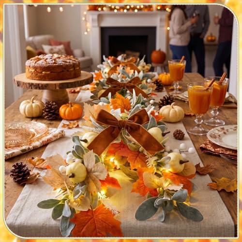 23.6-Inch Fall Mailbox Swag with Lights, Autumn Pumpkin Garland Decor
