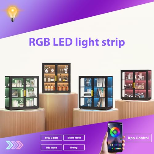 34" Glass Display Cabinet with RGB Lights and Adjustable Shelves