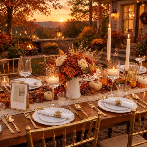 White & Gold 350-Piece Disposable Dinnerware Set for 50 Guests – 50 Dinner Plates, 50 Dessert Plates, 50 Forks, 50 Knives, 50 Spoons, 50 Napkins, 50 Cups (Roll-Up Napkins) - WDF Partyware