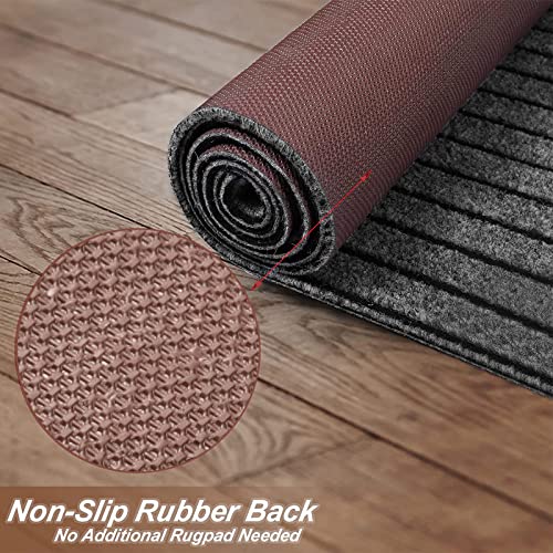 2x6 Runner Rug with Rubber Backing, Indoor Outdoor Striped Utility Carpet