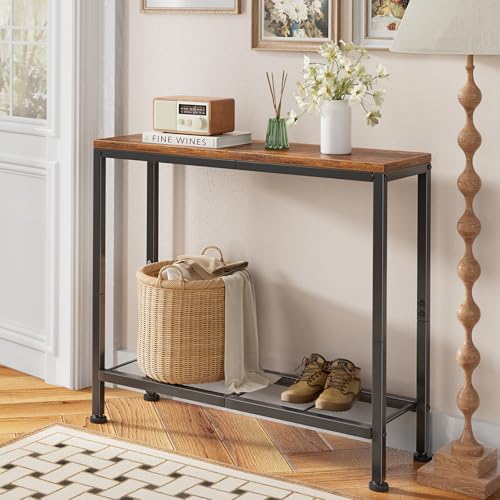 32-Inch Narrow Console Table with Storage Shelf, Rustic Sofa Entryway Table