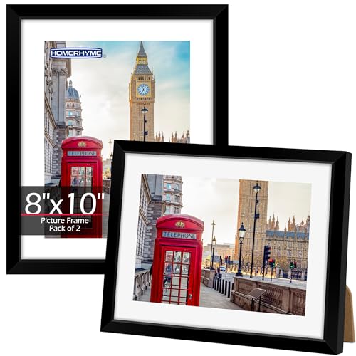 Black 8x10 Picture Frame Set of 2 - Fits 5x7 with Mat, Wall & Tabletop