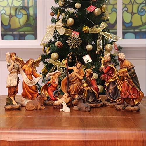 Nativity Set 11 Pcs 8 Inch Gold - Joseph, Mary, Jesus & More Resin Figurines
