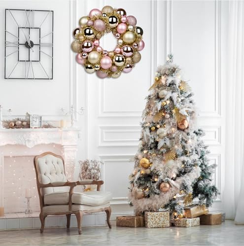 13-Inch Christmas Ball Wreath, Shatterproof Ornament Garland for Holiday Decor