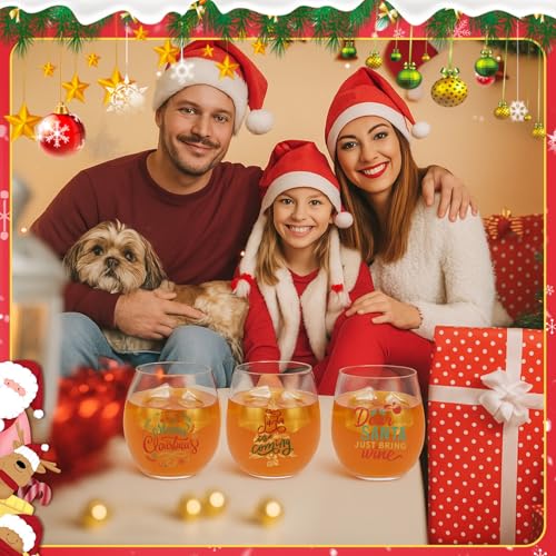 Yiyiring 12 oz Christmas Plastic Stemless Wine Glasses - 24 Pack, Holiday Party Drinkware
