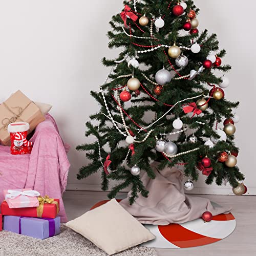 Candy-1 Reversible 24 Inch Christmas Tree Skirt - Red, Green & White Peppermint Design, Farmhouse Holiday Decor