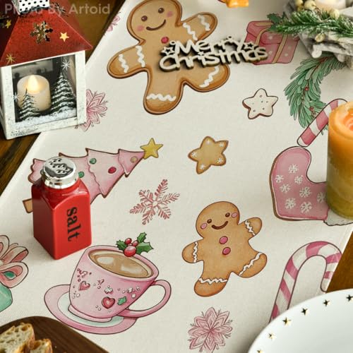Artoid Mode 13 x 120 Inch Snowman Table Runner - Pink, Christmas Home Decor
