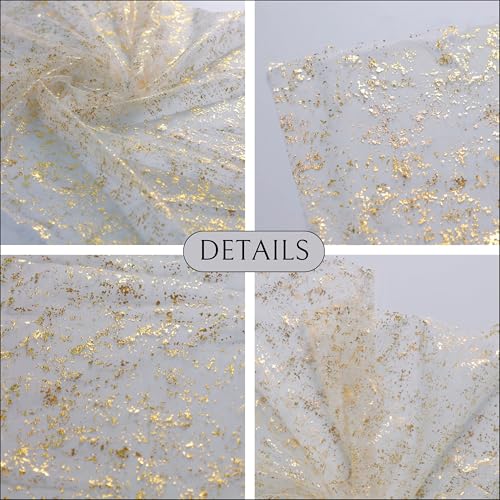 10 Ft Sheer Gold Foil Table Runner, Chiffon Gauze Wedding Table Decor