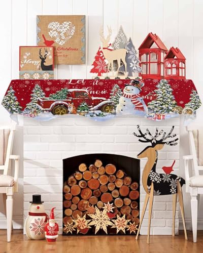 Falaniique 70" L x 17" W Christmas Fireplace Mantel Scarf Runner – Red Truck Snowman Decor
