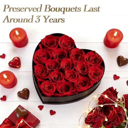 16 Preserved Red Roses in a Box - Eternal Real Rose Gift for Women
