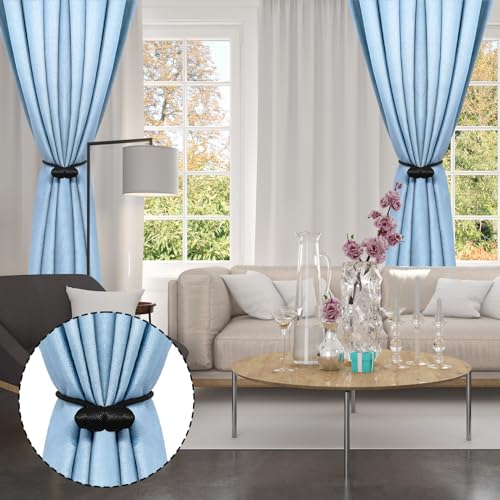 Magnetic Curtain Tiebacks - 4 Pack Black Boho Drapery Holdbacks